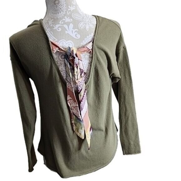 Blue Rain Green Long Sleeve Sweater Back Scarf Tie Women's Small - Picture 2 of 6